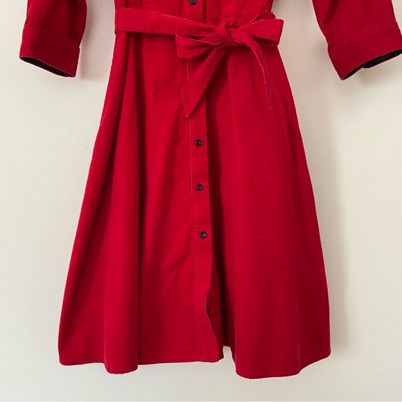 Red Corduroy Dress Women’s Small Button Belt Country Preppy Academia Teacher - Picture 3 of 9